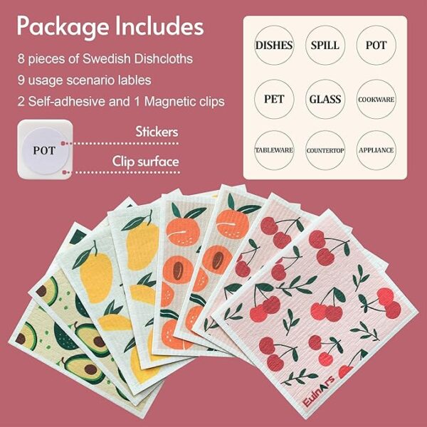 Swedish Dishcloths – 8 Pack Reusable Kitchen Towels with Clips, Super Absorbent & Odor-Free - Image 2