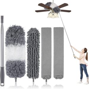 Retractable microfiber duster extended to reach a ceiling fan – bendable, reusable, and perfect for cleaning high or narrow spaces like blinds and furniture Image source: Amazon