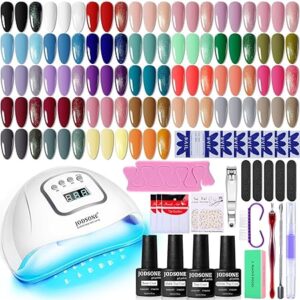 JODSONE Gel Nail Polish Kit with UV Light – 32 Colors Gel Polish + 4 Adhesive Bottles & Manicure Tools, Soak-Off Gift Set for Women