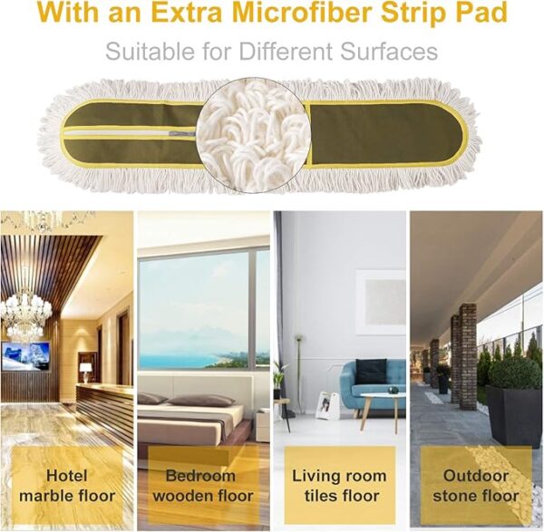 36" Commercial Dust Mop for Floor Cleaning – Heavy Duty Floor Duster with Long Handle for Hardwood, Tile & Marble Floors – Hotel, Gym & Household Use (Green) - Image 4