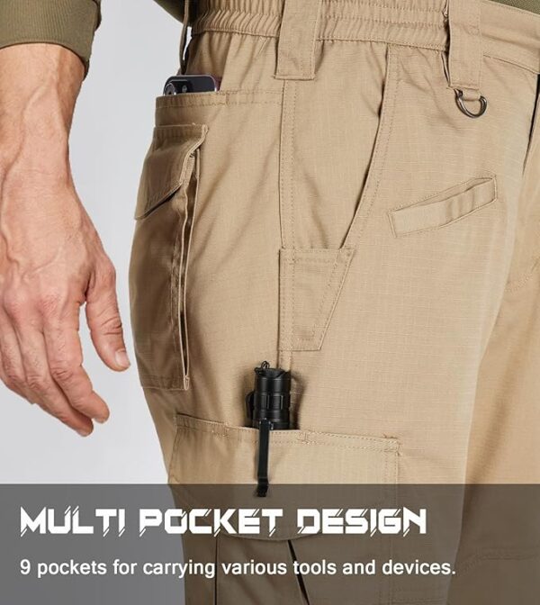 SPOSULEI Men’s Tactical Ripstop Cargo Work Pants – 9-Pocket Water-Resistant Hiking & Construction Pants - Image 6