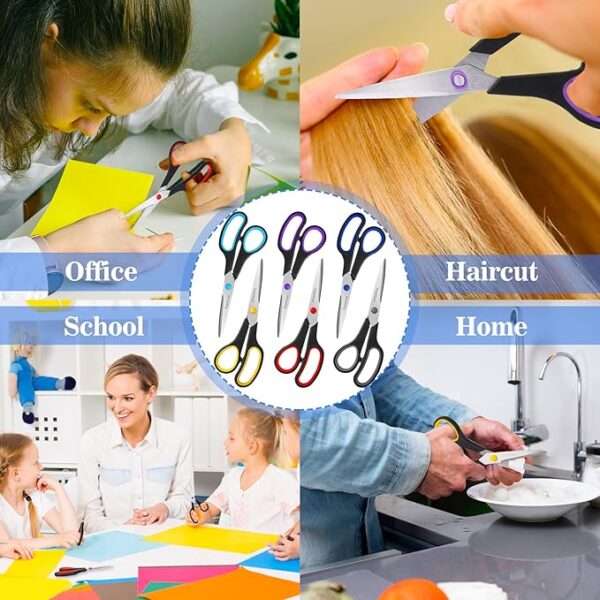 8" All-Purpose Scissors Set – 6-Pack Sharp Scissors with Comfort-Grip Handles for Home, Office, School, Sewing & Craft (Right/Left Hand Use) - Image 2