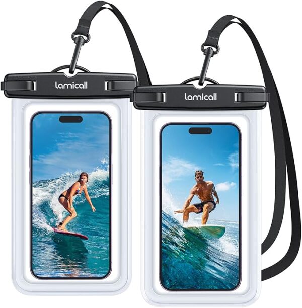 Lamicall Waterproof Phone Pouch 2-Pack – IPX8 Rated Dry Bag for iPhone & Android Phones, Perfect for Beach, Swimming & Travel Image source: Amazon
