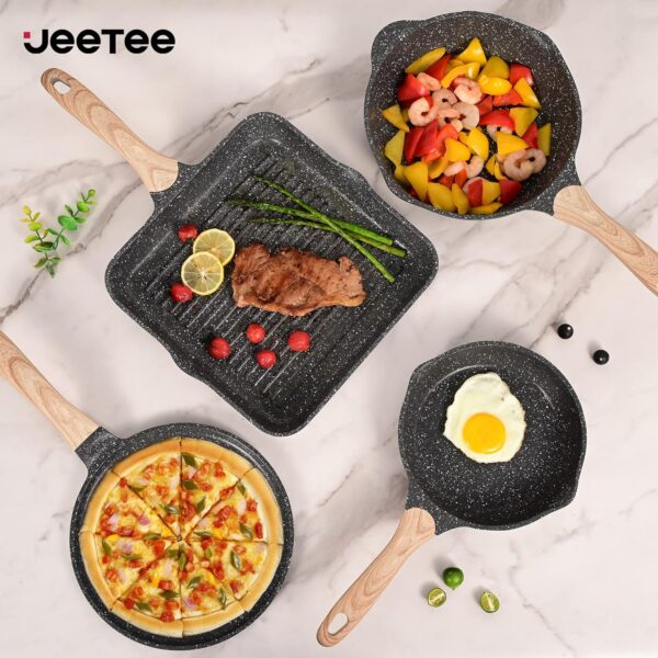 JEETEE 23-Piece Nonstick Pots and Pans Set – Granite Stone Cookware for Induction, PFOA-Free, Healthy Kitchen Cooking Set (Gray) - Image 5