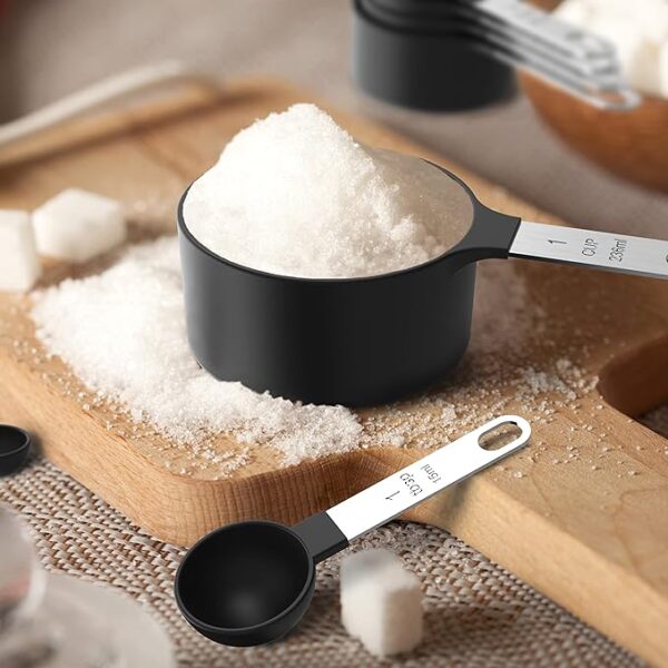 TILUCK Measuring Cups and Spoons Set – Stackable Black Nesting Kitchen Tools with Stainless Steel Handles for Cooking & Baking - Image 4