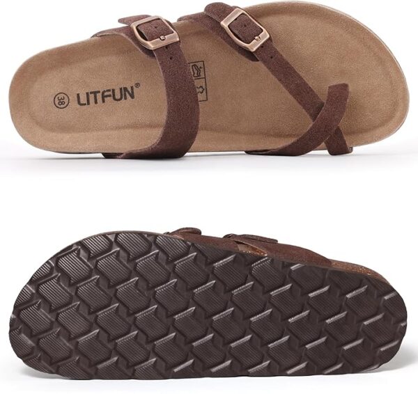 Litfun Women's Suede Cork Footbed Sandals – Comfortable Summer Slides with Adjustable Buckle - Image 5