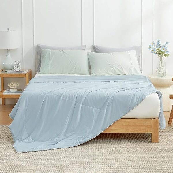 Cozy Bliss Cooling Comforter – Queen Size Lightweight Summer Blanket for Hot Sleepers, Breathable & Soft with Silk-Smooth Finish, Blue - Image 3