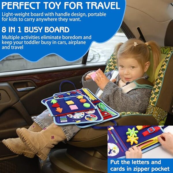 Esjay Toddler Busy Board – Montessori Sensory Toy for Fine Motor Skills Development – Travel Toy for Toddlers, Blue Dinosaur - Image 3