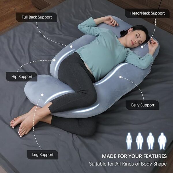 MOON PARK U-Shaped Pregnancy Pillow – 57" Full Body Maternity Pillow with Removable Cover, Back, Belly, Leg & Hip Support for Sleeping (Grey) - Image 2