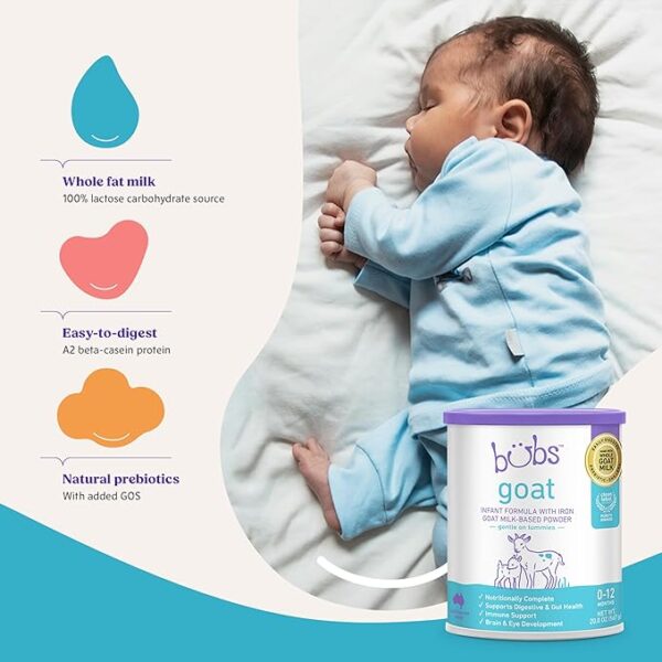 Bubs Whole Goat Milk Infant Formula with Iron – Non-GMO, 0–12 Months, 20 oz Powder - Image 3