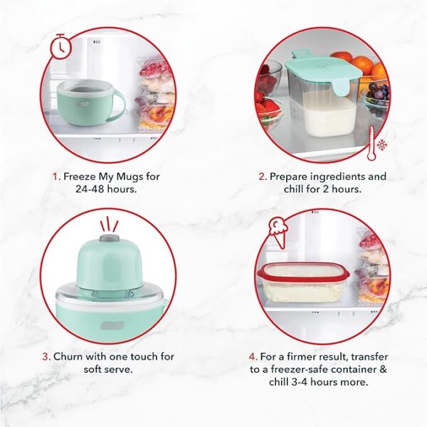 DASH My Mug Ice Cream Maker Machine – Aqua Soft Serve, Gelato, Sorbet & Frozen Yogurt Maker with 2 Bowls & Ingredient Chute - Image 3