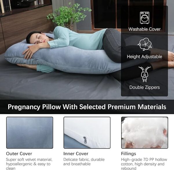 MOON PARK U-Shaped Pregnancy Pillow – 57" Full Body Maternity Pillow with Removable Cover, Back, Belly, Leg & Hip Support for Sleeping (Grey) - Image 3
