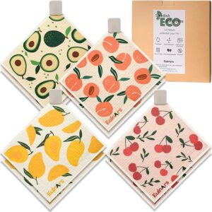 8-pack Swedish reusable dishcloths with clips – super absorbent, non-scratch, odor-free cellulose sponge towels for kitchen cleaning in USA homes