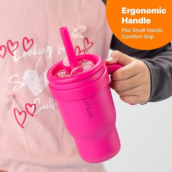 Stainless Steel Vacuum Insulated Cup with Lid & Straw – Leakproof Travel Drink Cup for Kids, Rose Pink - Image 4