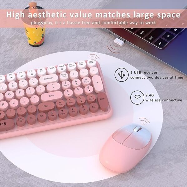 UBOTIE Wireless Keyboard and Mouse Combo – Peach Gradient Retro Typewriter Style, 2.4GHz Connection - Image 3