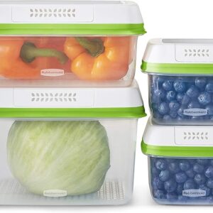 Rubbermaid FreshWorks Produce Saver 8-Piece Set – Medium & Large Clear Storage Containers for Longer-Lasting Freshness