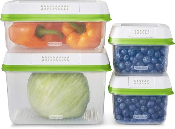 Rubbermaid FreshWorks Produce Saver 8-Piece Set – Medium & Large Clear Storage Containers for Longer-Lasting Freshness