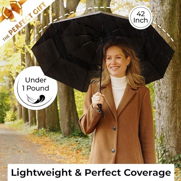 TUMELLA Strong Windproof Travel Umbrella – Compact, Lightweight, Auto Open/Close, Premium Grip, Fits in Bag or Car - Image 3
