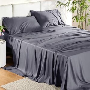 Bedsure queen size cooling sheet set in dark grey – breathable bamboo rayon sheets with deep pockets for hot sleepers and hotel-style luxury comfort Image resources from Amazon