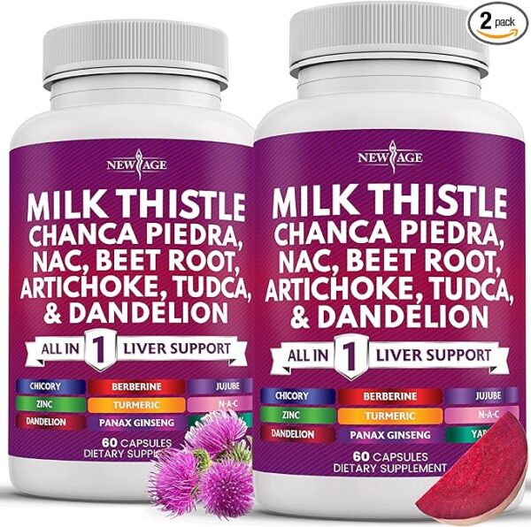 NEW AGE Liver Support Supplement – Milk Thistle, NAC, Chanca Piedra, Beet Root, Artichoke, Dandelion Root, Astragalus, TUDCA & Ginger – 120 Capsules