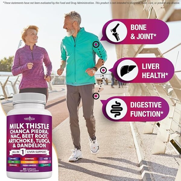 NEW AGE Liver Support Supplement – Milk Thistle, NAC, Chanca Piedra, Beet Root, Artichoke, Dandelion Root, Astragalus, TUDCA & Ginger – 120 Capsules - Image 3