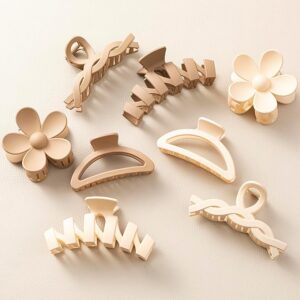 Set of 8 flower claw clips for women in neutral tones, non-slip design, perfect for thick hair and everyday use – variety pack for girls and women Image Source: Amazon