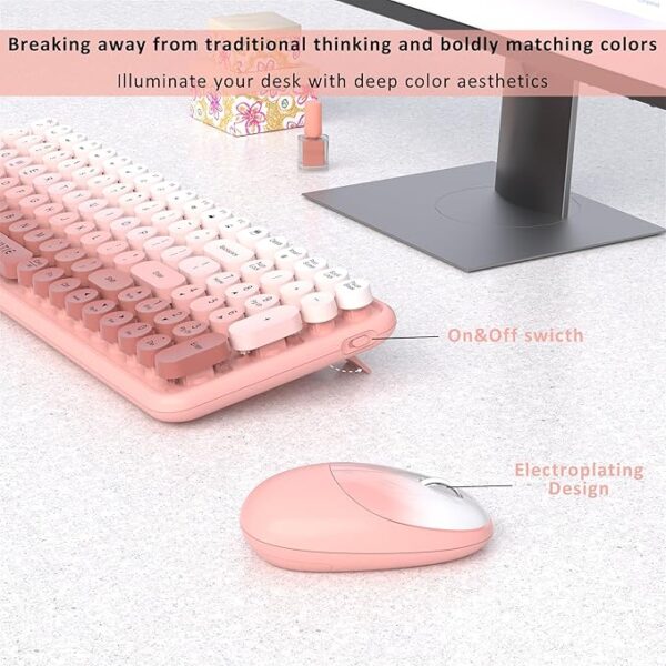 UBOTIE Wireless Keyboard and Mouse Combo – Peach Gradient Retro Typewriter Style, 2.4GHz Connection - Image 4