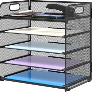 Supeasy 5-Tray Mesh Paper Organizer with Handle – Letter Tray File Sorter for Office, Home & School