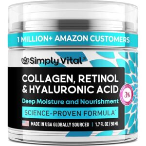 SimplyVital collagen retinol and hyaluronic acid face cream, 1.7 oz jar – anti-aging daily moisturizer for women, made in the USA Image resources from Amazon